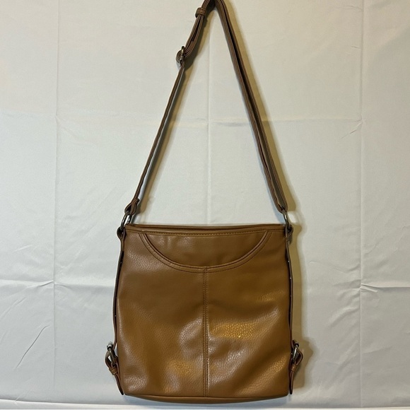 Franco Sarto, Nylon, Tan Crossbody/Shoulder Bag. Button Accent on each side - Picture 5 of 10